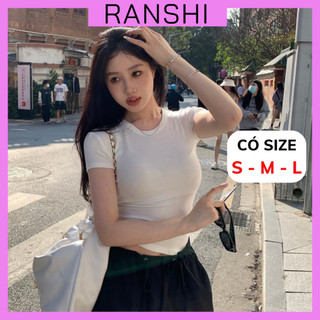 (CÓ SIZE) Áo Croptop Tay Ngắn RANSHI Thiết Kế Cổ Tròn Hai Màu Đen Trắng Style Basic Dễ Phối Đồ Chất Thun Tăm Mát - RA218