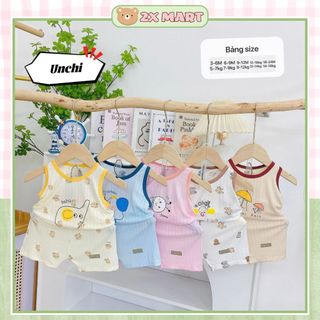 Bộ ba lỗ bé trai gái cho mùa hè Unchi chất petit dịu mát thấm hút mồ hôi QTU01