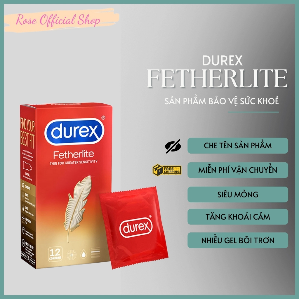 Bao cao su Durex Fetherlite siêu mỏng, chân thật.Hộp 12 bcs size 52.5mm