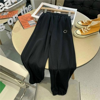 Quần jogger nam nữ dáng dài ống rộng bo gấu màu đen xám trắng chất nỉ bông dày mịn