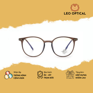 Kính mắt cận tròn bầu nhựa nam nữ chống ánh sáng xanh LEO OPTICAL 83079