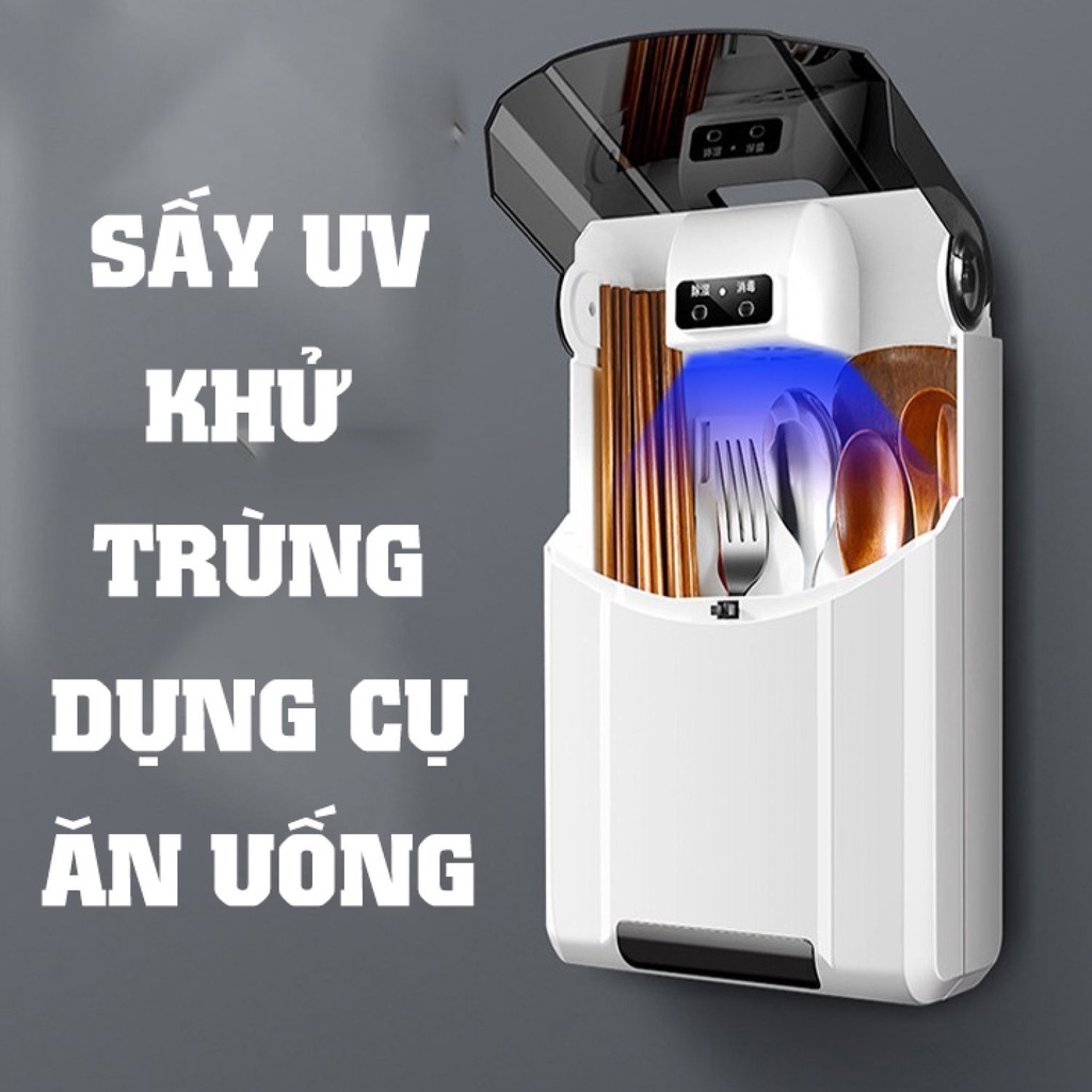 Máy Sấy Muỗng Đũa Thìa Và Khử Khuẩn Bằng Tia UV Cao Cấp Tránh Ẩm Mốc - Hộp Sấy Đũa Khử Khuẩn Treo Tường