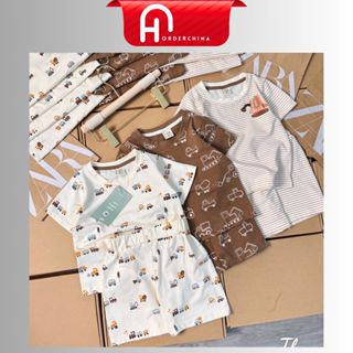 Set 3 bộ bé trai họa tiết ô tô máy xúc chất cotton co giãn - HNOrderChina
