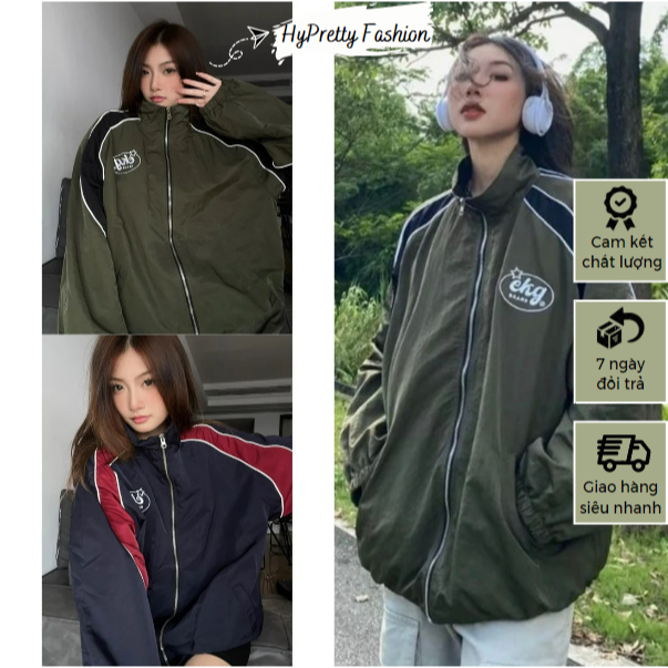 Áo khoác dù ekg logo in phối thân unisex 2 lớp cao cấp cá tính HYPRETTY 01