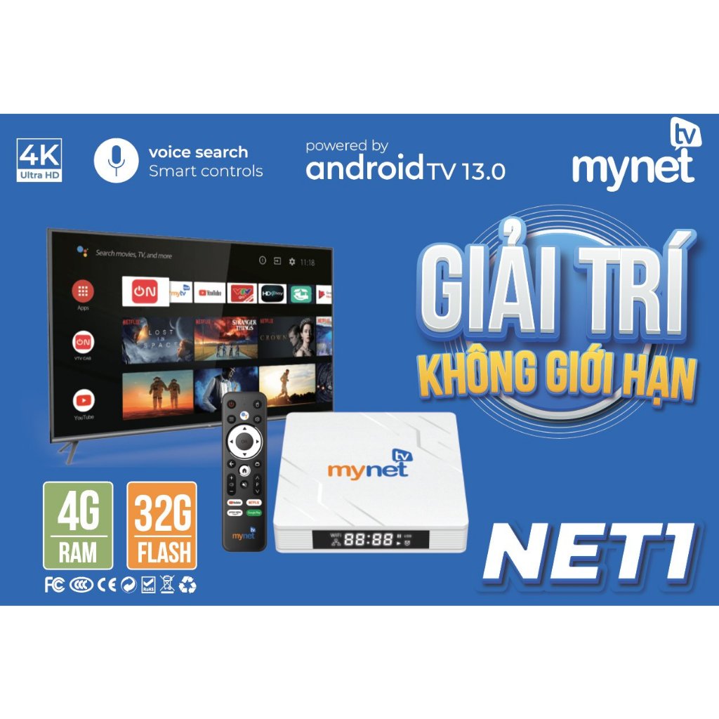 Android TV Box MyTV Net phiên bản 2024, Ram 4GB - Rom 32GB, Khiển Voice, Xem truyền hình, Youtube, Giải Trí miễn phí