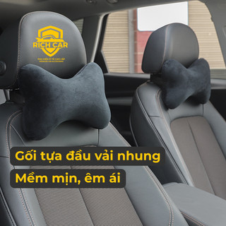 Gối tựa đầu ô tô, gối kê cổ cao cấp Rich Car nâng đỡ cột sống cổ, cao su êm ái, vải nhung mượt mà
