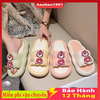 Dép Đi Trong Nhà Đế Mềm Chống Trượt Họa Tiết Gấu Và Dâu Tây Dễ Thương Cho Nữ