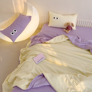 Bộ chăn ga gối cotton đũi hè, sét ga gối kèm chăn hè cotton đũi trần bông hoạ tiết trẻ trung