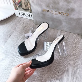 Guốc mica quai trong đế đúp cao 9cm full box, túi giấy. hàng QCCC. sẵn hàng Sll 2 màu nude và đen.