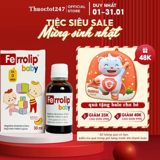  Siro vitamin Ferrolip Baby 30ml vị đào thơm ngon bổ sung sắt cho bé 