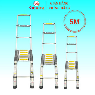 Thang Nhôm Rút Đơn Dài 5M Chính Hãng VICHITA , ỐNG NHÔM ĐÚC LIỀN NGUYÊN KHỐI - Bảo Hành Chính Hãng 2 Năm, tặng 2 chốt