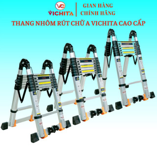 Thang Nhôm Rút Đôi Chữ A 3M8 - 4M4 - 5M - 5M6 VICHITA  - Bản Cao Cấp ỐNG NHÔM ĐÚC LIỀN, KHÔNG VẾT HÀN - BH 2 NĂM
