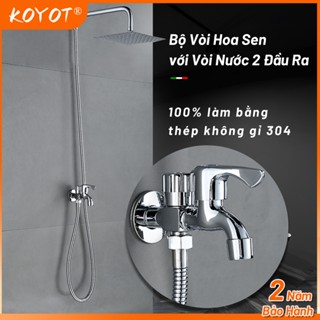 KOYOT Bộ Vòi Hoa Sen Thép Không Gỉ 304 Đầu Vòi Hoa Sen Tăng Áp Gắn Tường Với Vòi Nước 2 Đầu Ra Dây Sen Dài 1,5M