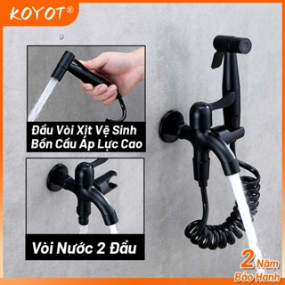 KOYOT Vòi Nước 2 Đầu Ra Có Khoá Độc Lập với Bộ Vòi Xịt Vệ Sinh INOX SUS304 Vòi Máy Giặt Chia 2 Nguồn Nước Kèm Dây Xoắn