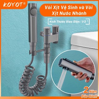 KOYOT Vòi Nước 2 Đầu Ra Có Khoá Độc Lập với Bộ Vòi Xịt Vệ Sinh INOX SUS304 Vòi Máy Giặt Chia 2 Nguồn Nước Kèm Dây Xoắn