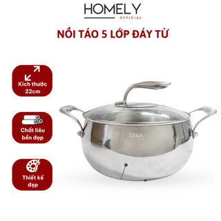Nồi táo inox SEKA SK6080 nắp kính cường lực đáy 5 lớp, nồi nấu đa năng lên nhiệt cực nhanh