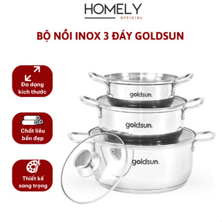 Bộ nồi inox Goldsun 3 món đáy từ 3 lớp sử dụng trên mọi loại bếp - GPS1723, đa dạng kích thước
