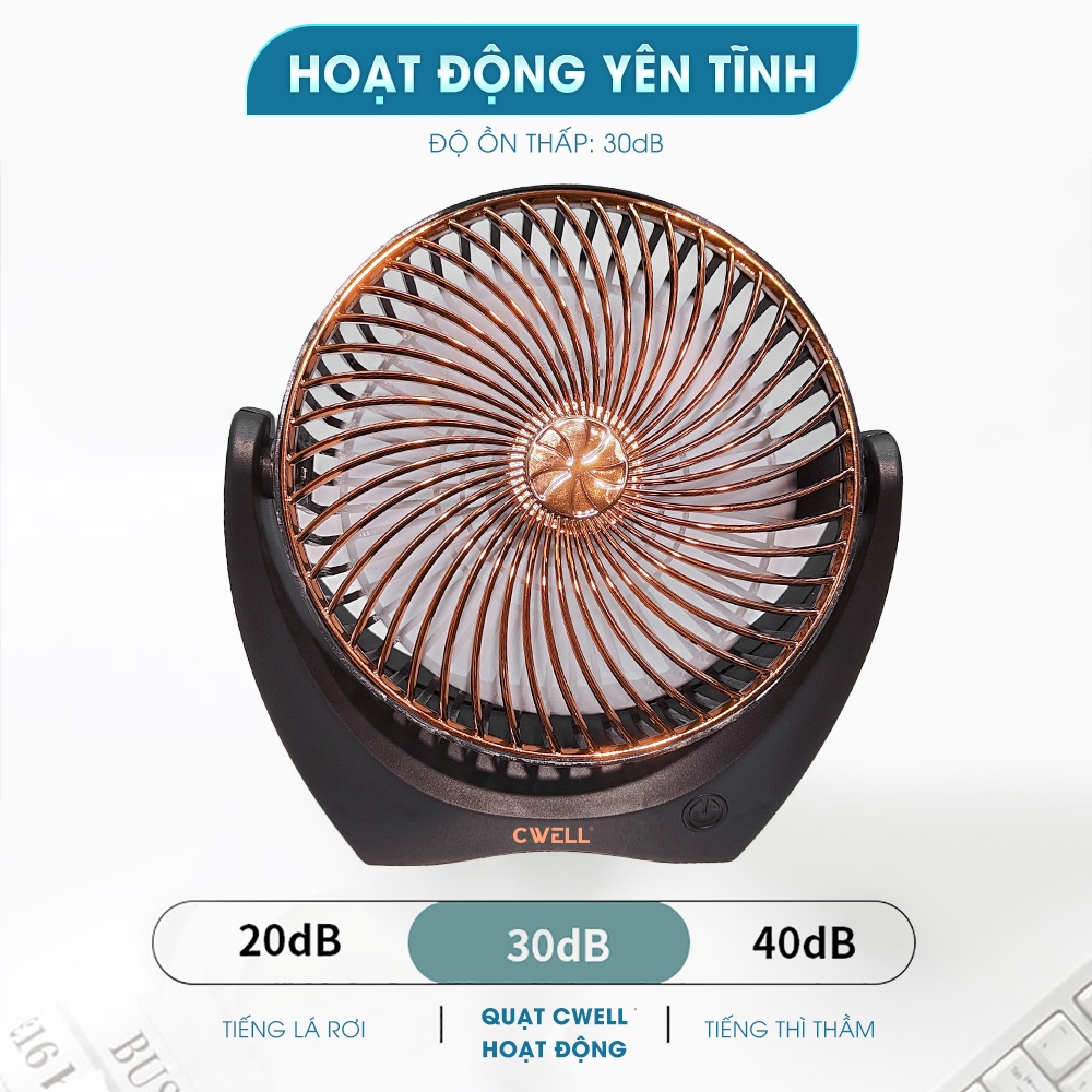 Quạt mini tích điện để bàn tới 10H, quạt sạc usb cầm tay CWell không ồn, pin khủng | BigBuy360 - bigbuy360.vn