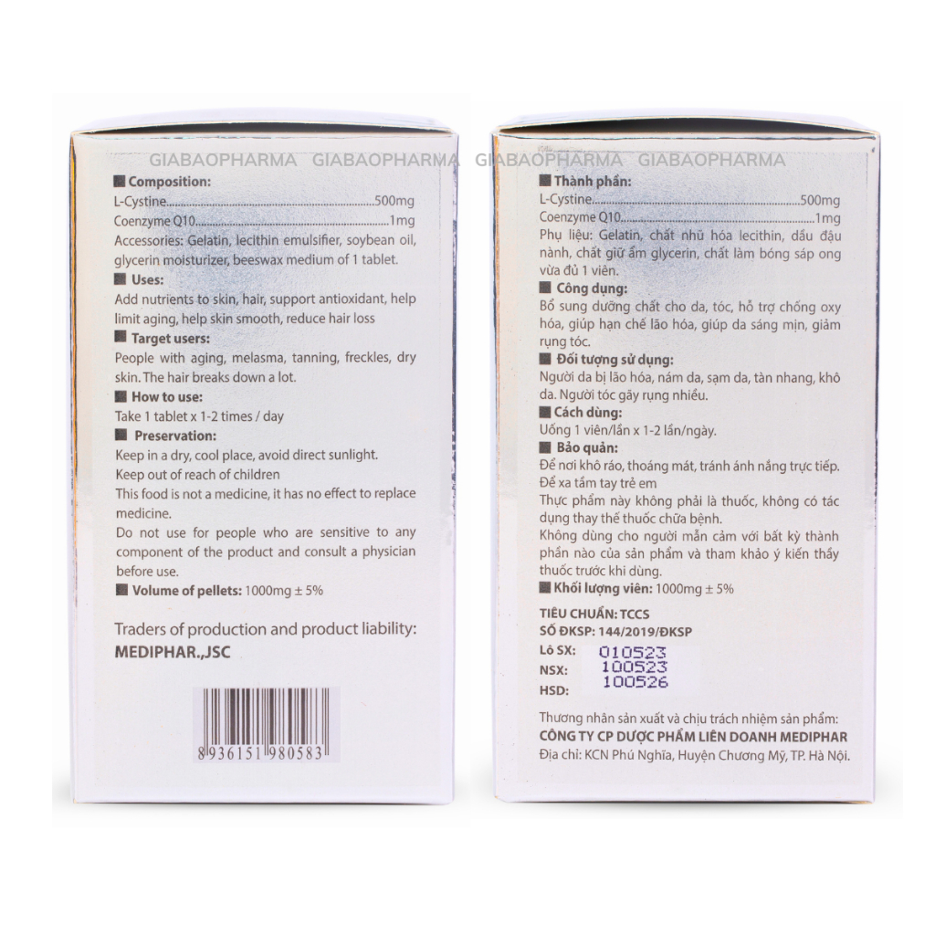 COMBO 2 HỘP L-CYSTINE hỗ trợ làm đẹp, hỗ trợ giảm rụng tóc, hỗ trợ giảm thâm sạm
