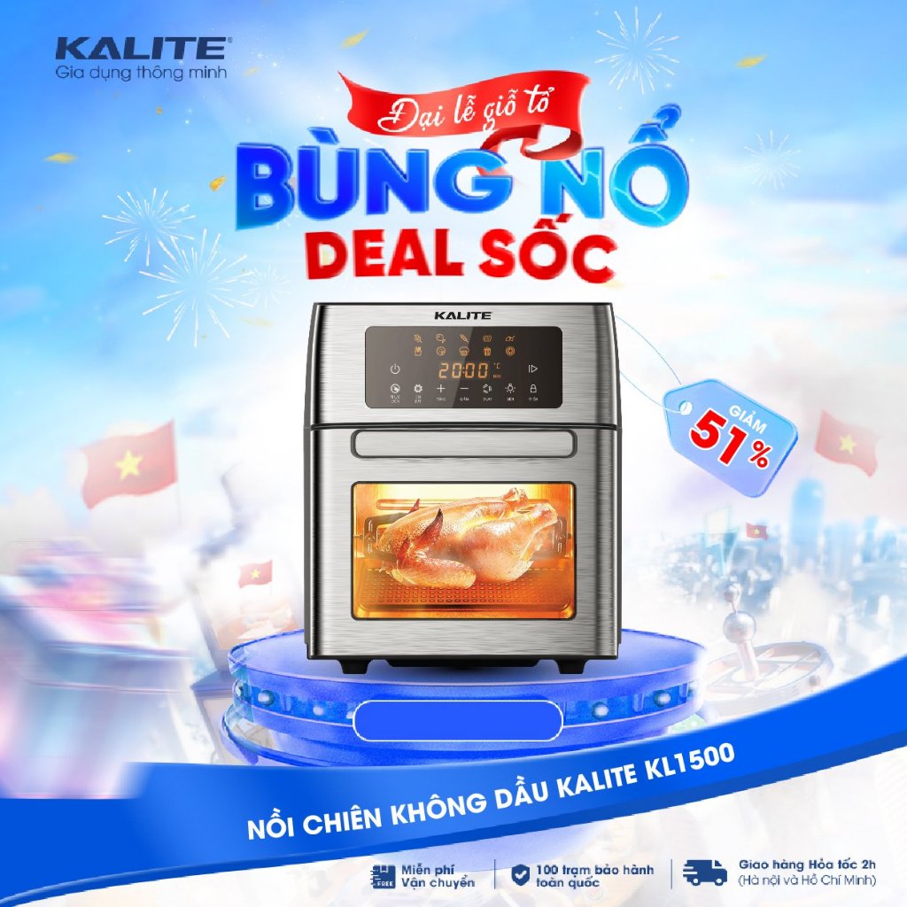 Nồi chiên không dầu cỡ lớn Kalite KL 1500 dung tích 15L lọc dầu mỡ 95% công suất 1700W