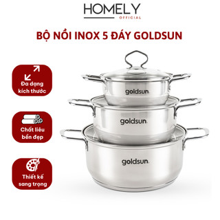 Bộ nồi inox đáy từ Goldsun 5 lớp sử dụng trên mọi loại bếp - GPS1730, 16-20-24 cm, tỏa nhiệt nhanh