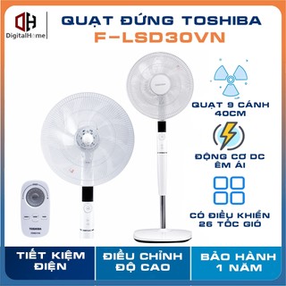 Quạt điện toshiba f-lsd30vn, động cơ dc inverter 26 cấp, có điều khiển, hàng chính hãng