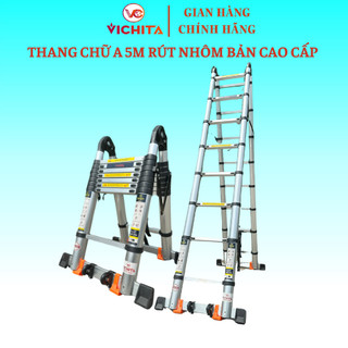 [Thang Nhôm VICHITA] Thang nhôm rút đôi chữ A Dài 5M (2.5M+2.5M) - Bản Cao Cấp VICHITA, được bảo hành 24 tháng lỗi NSX