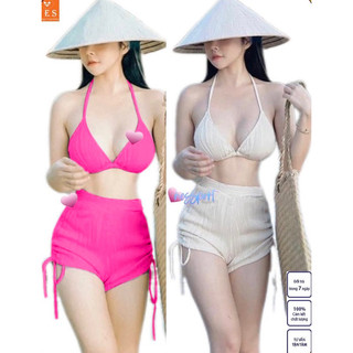 Set bikini quần đùi thun xốp xước, quần rút dây, áo có mút ngực set tắm bikini đi biển p.a house