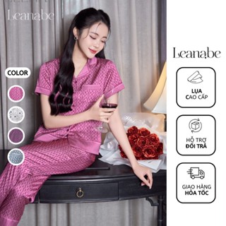 Bộ Pyjama Nữ Lụa Tơ Cao Cấp Áo Cộc Quần Dài, Bộ Mặc Nhà Nữ Lụa Tay Cộc Leanabe Homewear 24L20 24L21