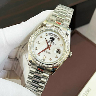 Đồng hồ nam Rolex đồng hồ cơ Automatic mẫu 2 lịch mặt trắng KHẢM TRAI dây trắng size 40mm