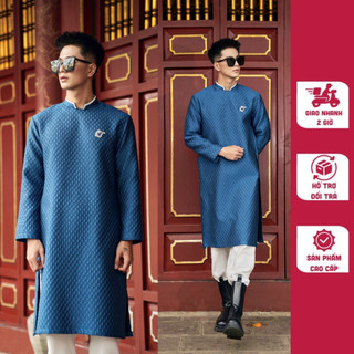 Áo dài nam cách tân Manly Design trơn dáng suông màu xanh dương chất liệu gấm sao nổi cao cấp kèm cài áo - M43