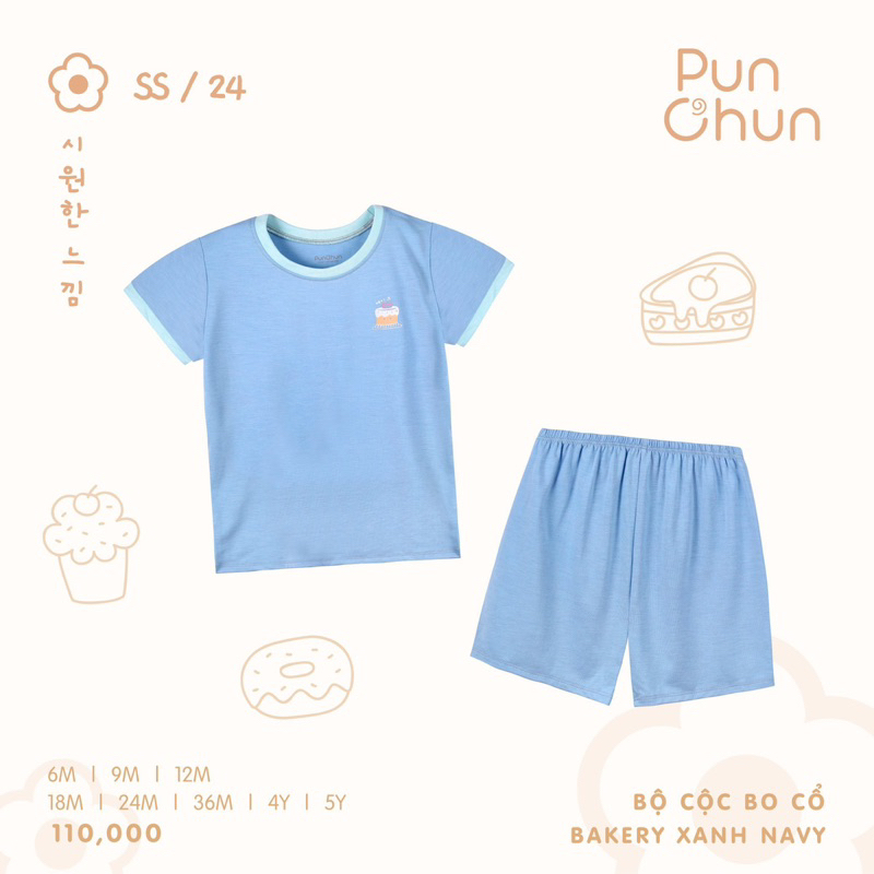 PUNCHUN Bộ cộc tay mềm mát cho bé trai bé gái