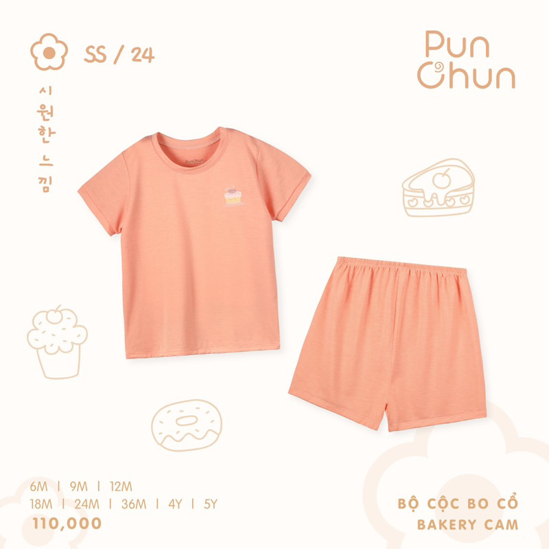PUNCHUN Bộ cộc tay mềm mát cho bé trai bé gái