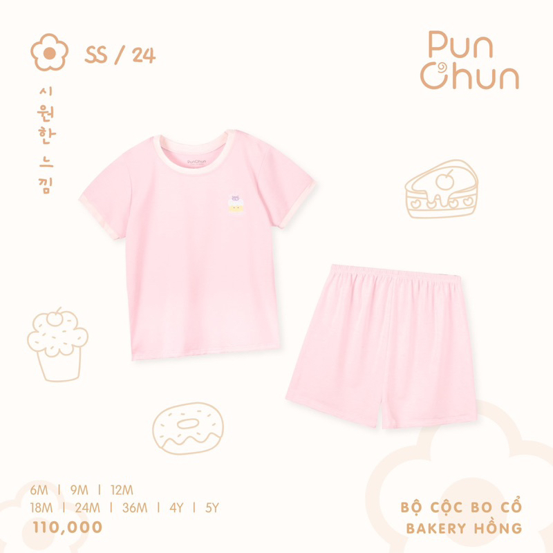 PUNCHUN Bộ cộc tay mềm mát cho bé trai bé gái