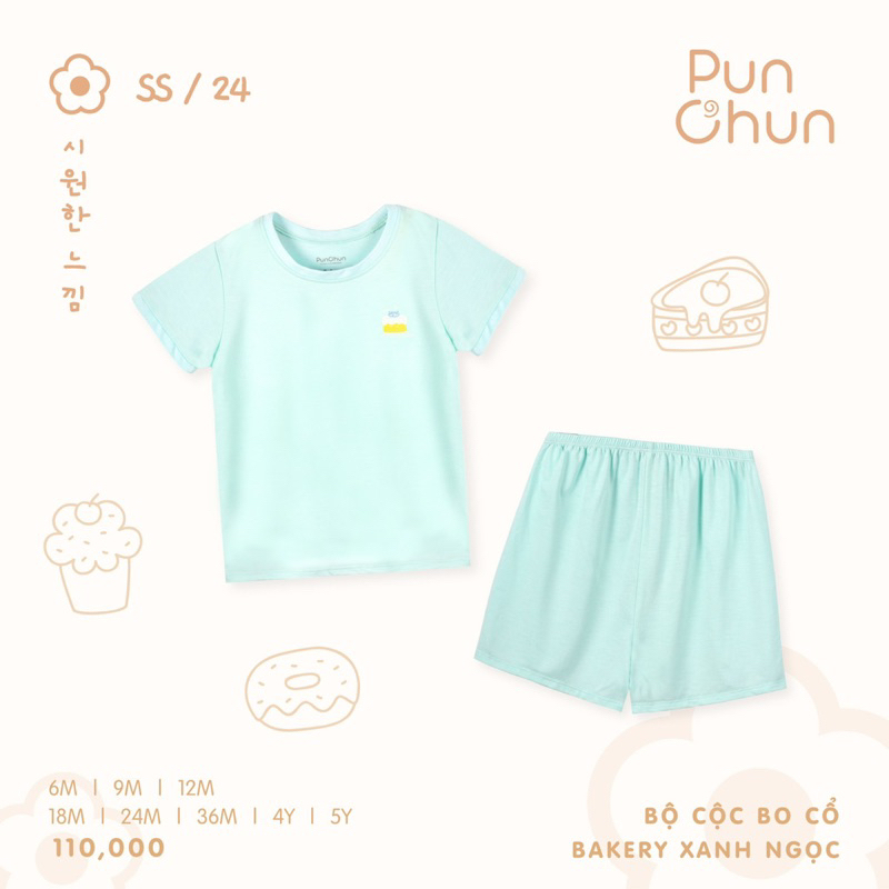 PUNCHUN Bộ cộc tay mềm mát cho bé trai bé gái