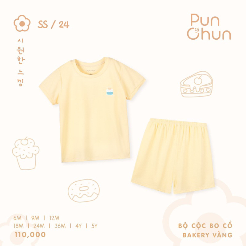 PUNCHUN Bộ cộc tay mềm mát cho bé trai bé gái