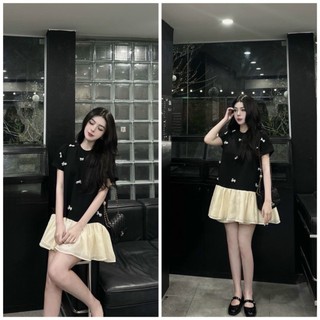 Váy đầm nữ dáng xòe babydoll chất thun tăm phối đuôi váy voan xòe tầng xinh xắn