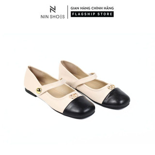 Giày bệt nữ mũi tròn Ninshoes chất da mềm mại quai ngang siêu êm chân