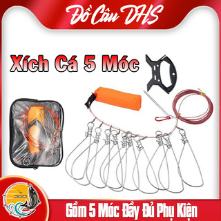 Xích cá đầy đủ phụ kiện, dây xích mang cá, móc mang cá 5m - đồ câu dhs