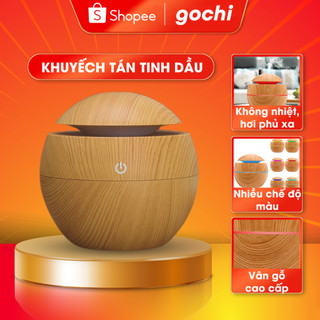 Máy Khuếch Tán Tinh Dầu Vân Gỗ, Máy Xông Tinh Dầu Ultrasonic Aroma Humidifier Đèn Led 5 Màu