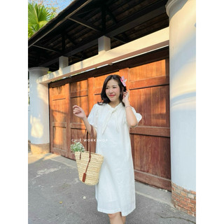 Đầm linen cột nơ chie