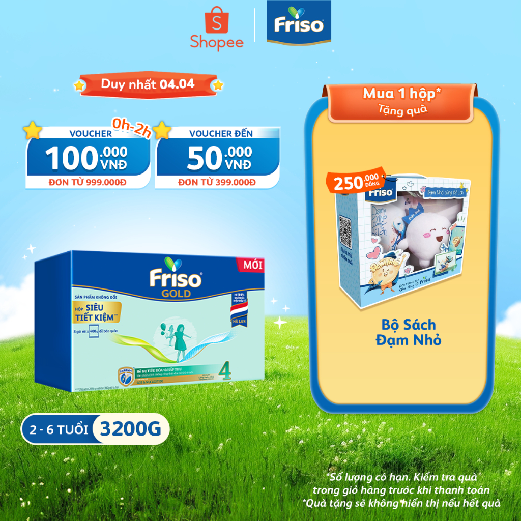 [Mua 2,8kg Tặng 1 Gói 400G] Sữa Bột Friso Gold 4 Hộp Giấy 3,2KG