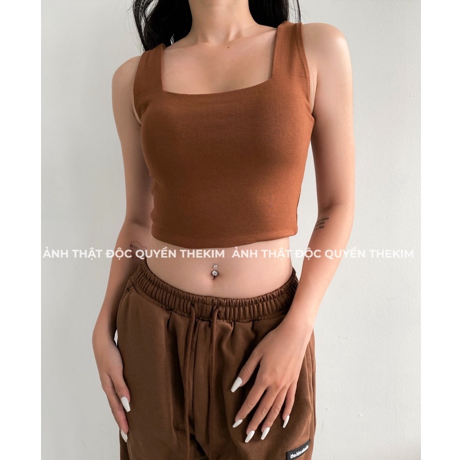 Áo croptop 2 dây bản to TheKim cotton 2 lớp, áo hai dây cổ vuông ôm body | BigBuy360 - bigbuy360.vn