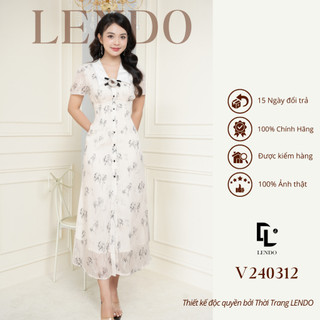 Đầm Váy Công Sở LENDO V240312 Dáng Dài Đuôi Cá Cổ Sen Nhọn Tơ Hoa Phối Viền Ren Đính Cúc Không Kèm Tag Hoa