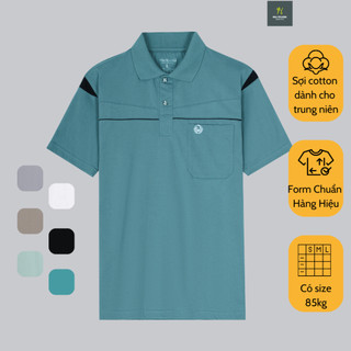 Áo thun nam có cổ trung niên vải cotton xịn loại áo thun cho người lớn tuổi có túi Vitin ATHUN32