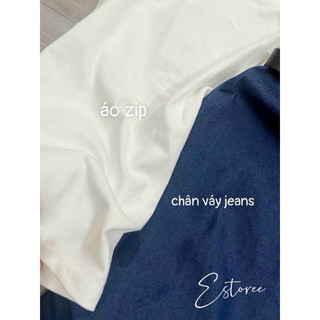 Set áo zip trắng mix cv bò xanh