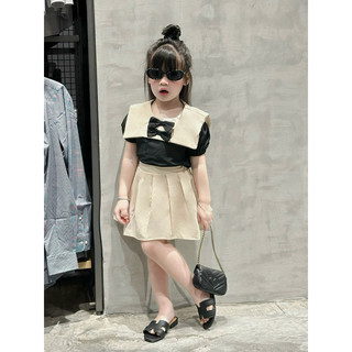 Set váy xếp ly kèm áo nơ cho bé gái