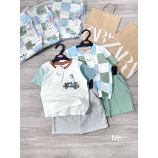 Combo 2 bộ đùi cotton caro hình cho bé