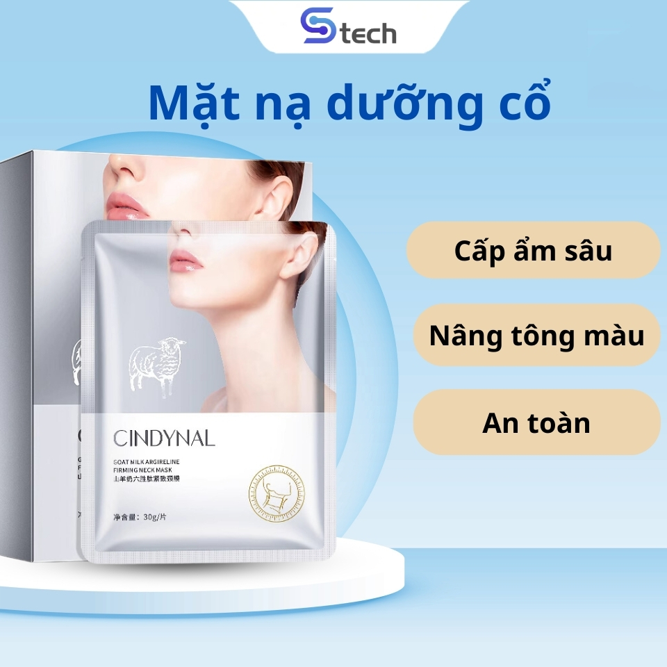 Mặt nạ dưỡng ẩm cổ Cindynal 1 GÓI, mặt nạ dưỡng trắng tinh chất sữa dê, cấp ẩm cho da nhanh, xóa nếp nhăn vùng cổ