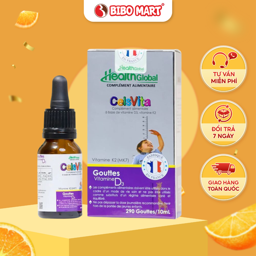 Vitamin D3 K2 (MK7) CelsVita HealthGlobal Cung Cấp D3 K2 Cho Sự Phát Triển Của Bé 10ml - Bibo Mart